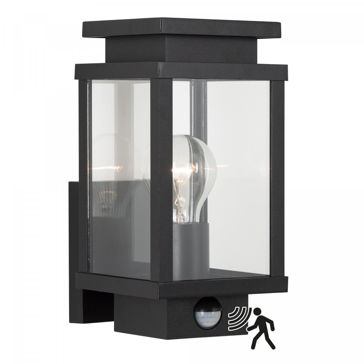 black wall lamp with square shape and windows with real glass