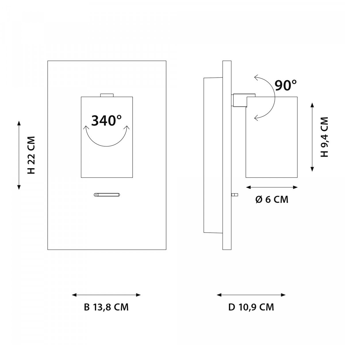 Moderne wandspot Mila voorzien van USB poorten en aan/uit knop