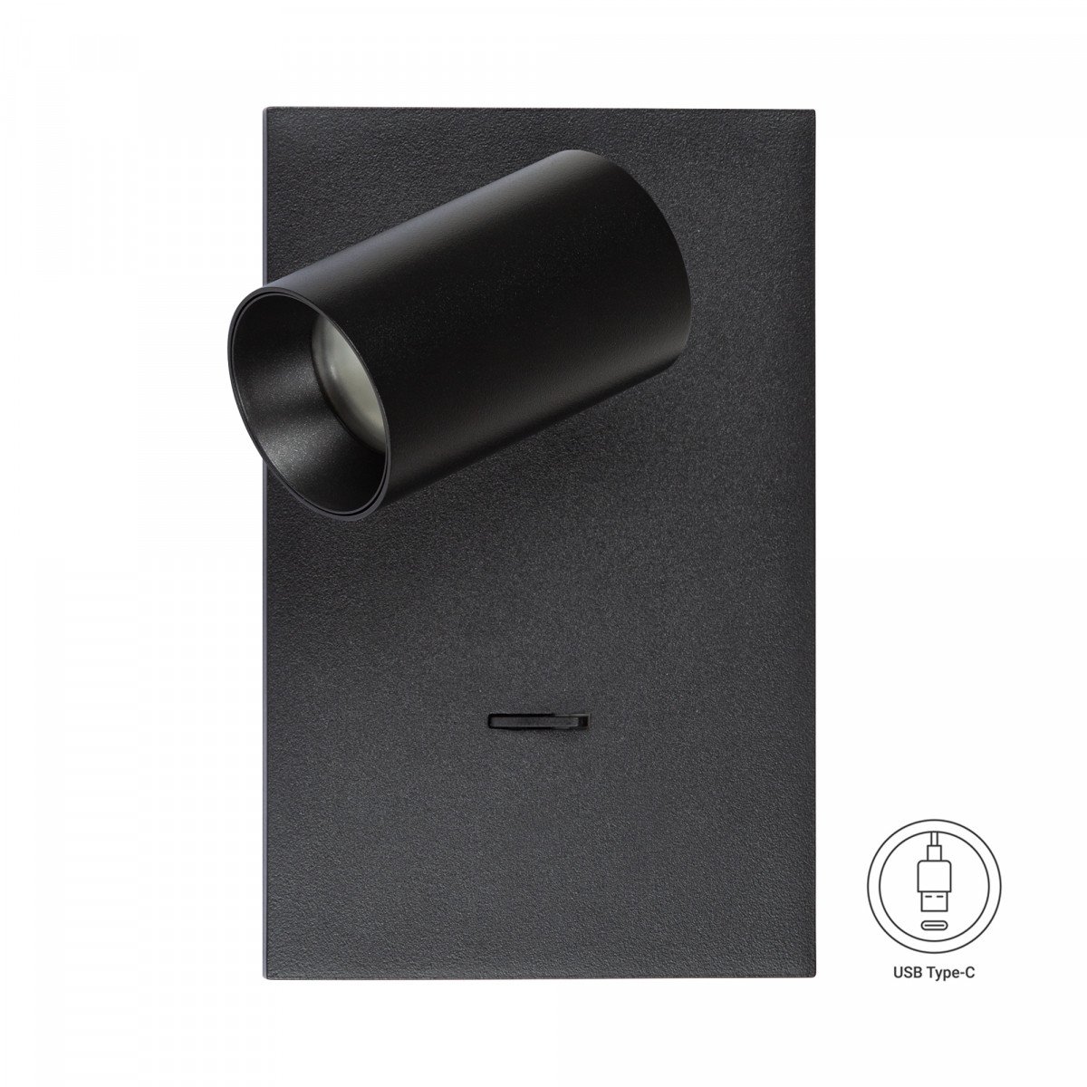 Moderne wandspot Mila voorzien van USB poorten en aan/uit knop in zwarte kleur