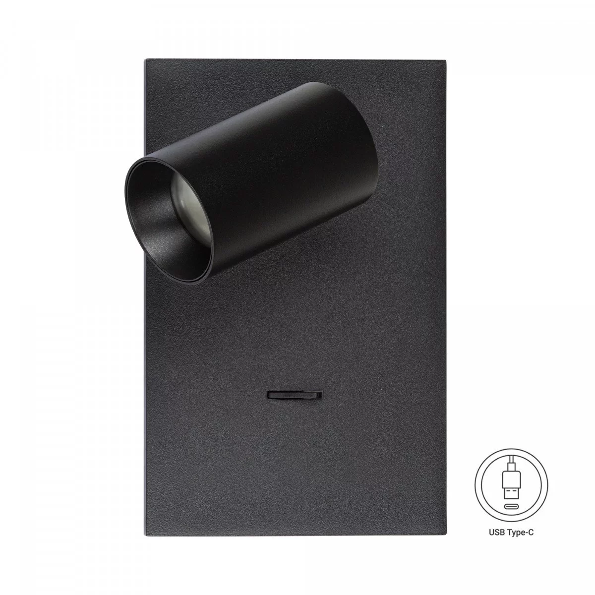Moderne wandspot Mila voorzien van USB poorten en aan/uit knop in zwarte kleur