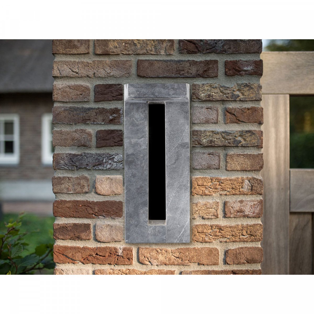 Blue stone recessed post box standing