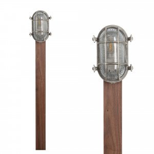 Nautische tuinlamp messing met nikkel afwerking op sokkel Nautische tuinlamp messing met nikkel afwerking op sokkel