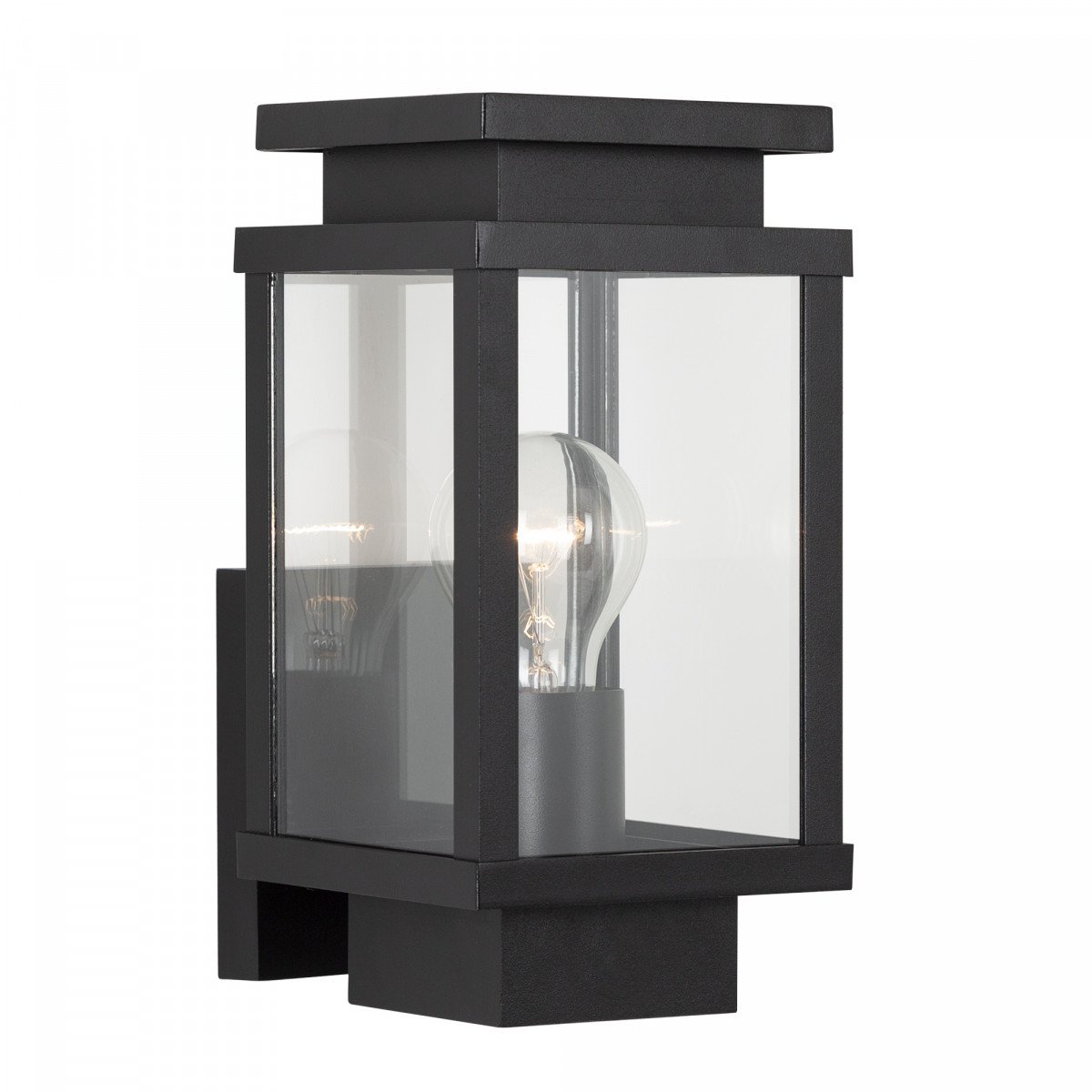 black wall lamp with square shape and windows with real glass