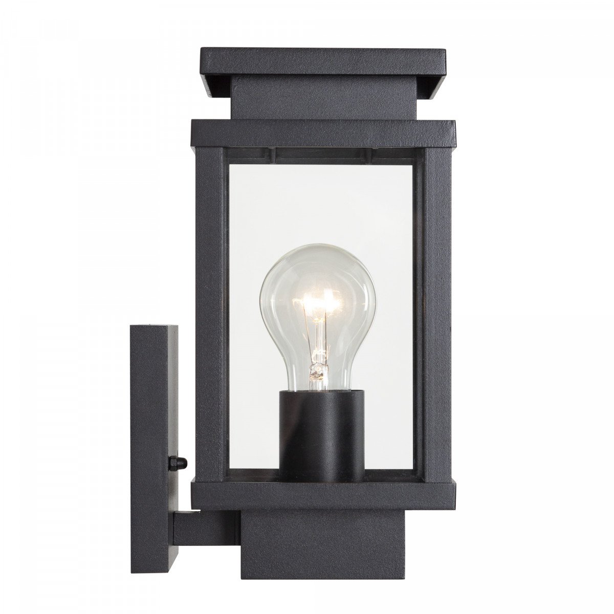 black wall lamp with square shape and windows with real glass