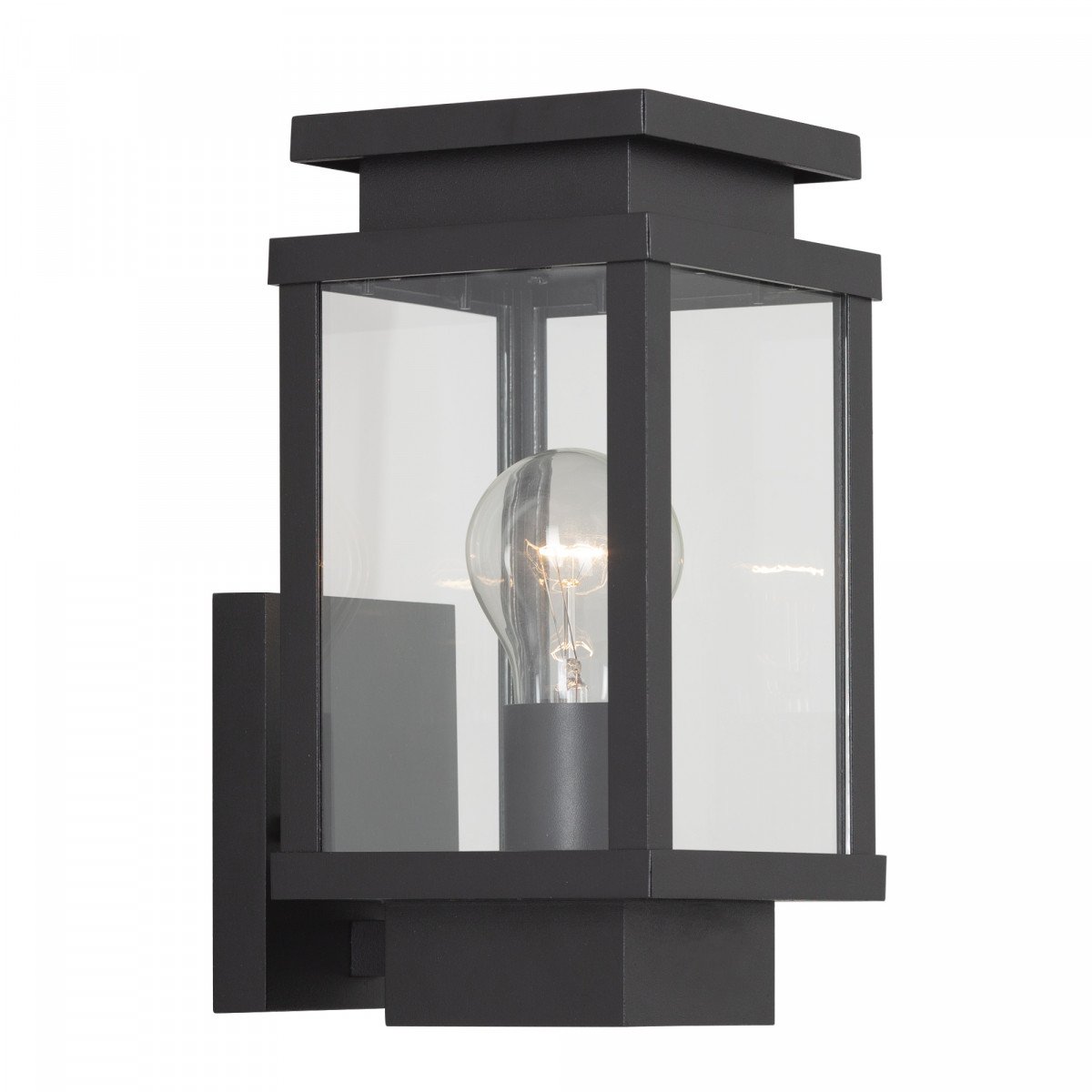 black wall lamp with square shape and windows with real glass