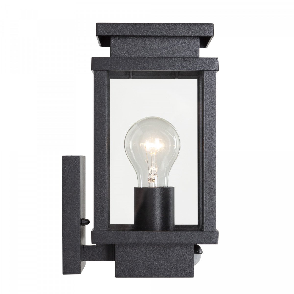 black wall lamp with square shape and windows with real glass