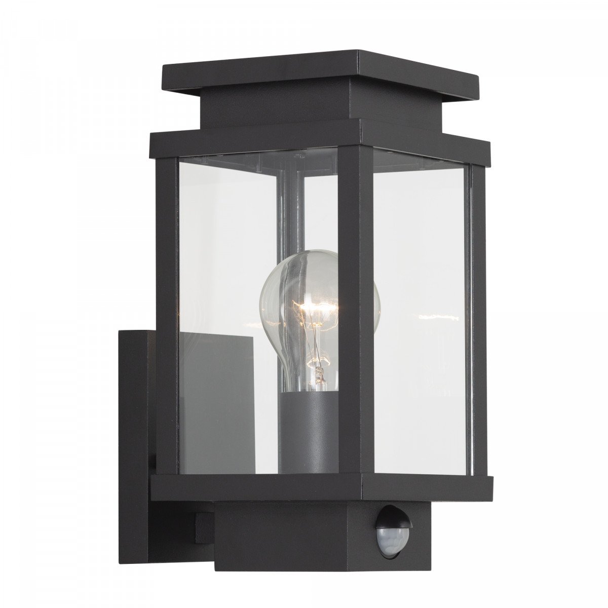 black wall lamp with square shape and windows with real glass