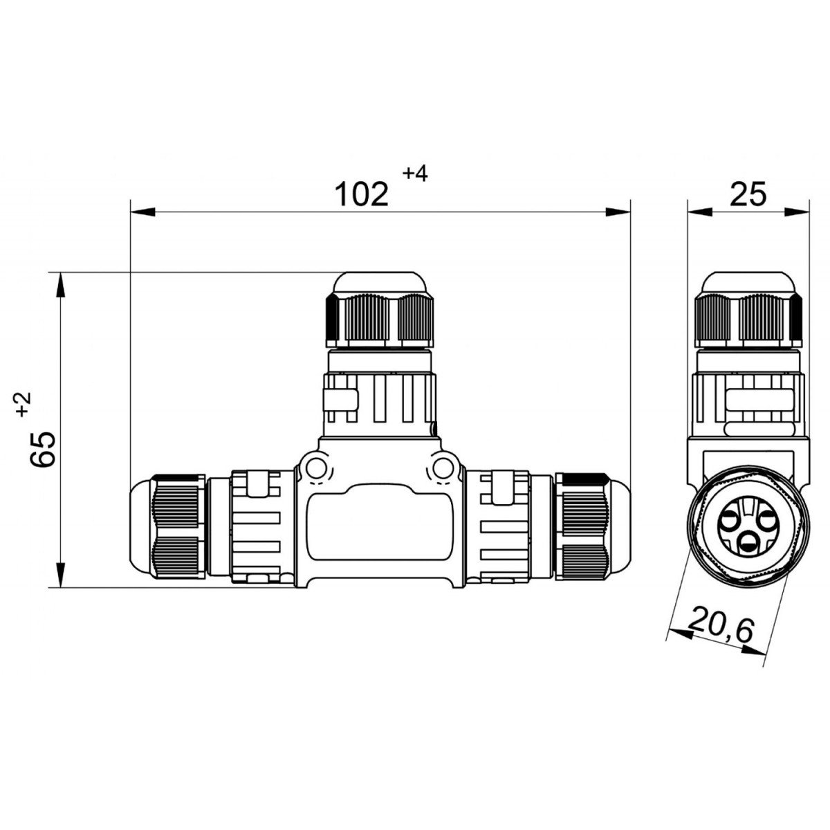 Cable connector IP68 T-shape